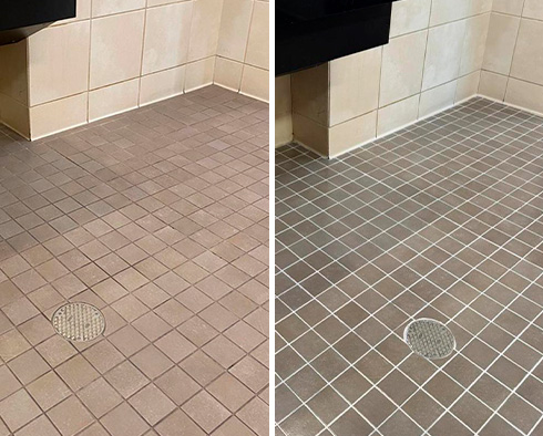 Restroom Floor Before and After a Tile Cleaning in Orlando, FL