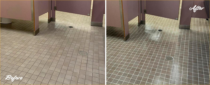 Restroom Floor Before and After a Phenomenal Tile Cleaning in Orlando, FL