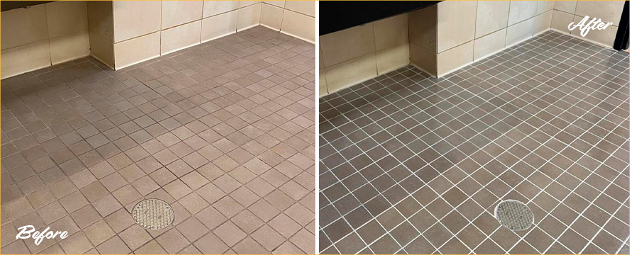 Restroom Floor Before and After a Superb Tile Cleaning in Orlando, FL