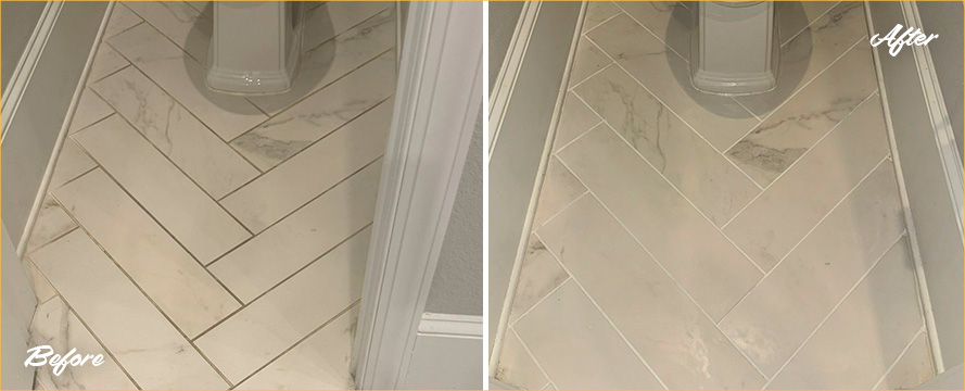 Bathroom Floor Before and After a Superb Grout Cleaning in Orlando, FL