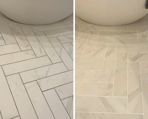 Bathroom Before and After a Grout Cleaning in Orlando, FL
