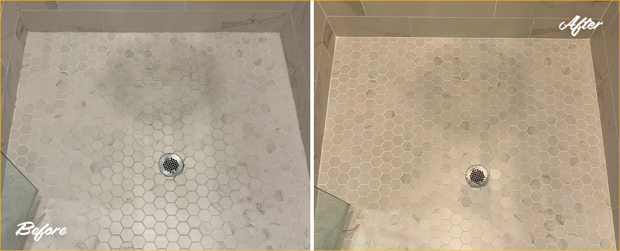 Shower Before and After a Superb Grout Cleaning in Orlando, FL