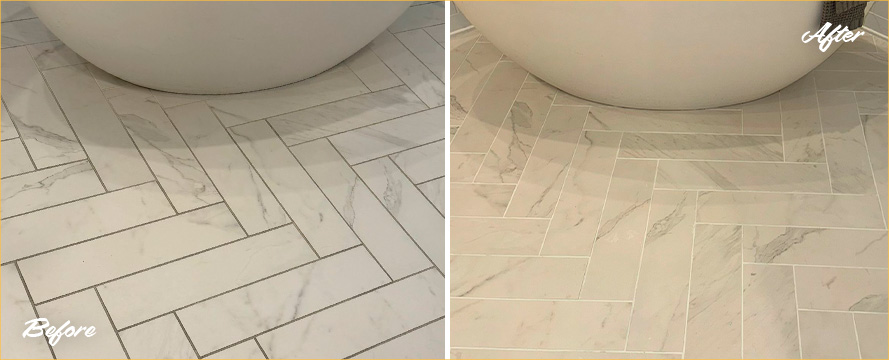 Bathroom Before and After a Superb Grout Cleaning in Orlando, FL