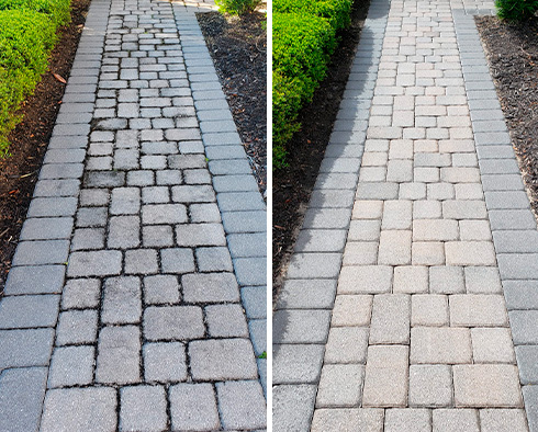 Paver Before and After a Stone Cleaning in Orlando, FL