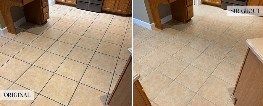 Kitchen Floor Before and After a Grout Sealing in Apopka, FL