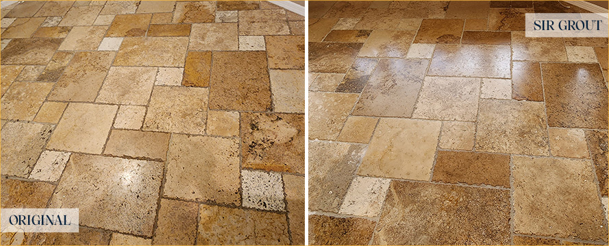 Floor Before and After a Superb Stone Cleaning in Orlando, FL