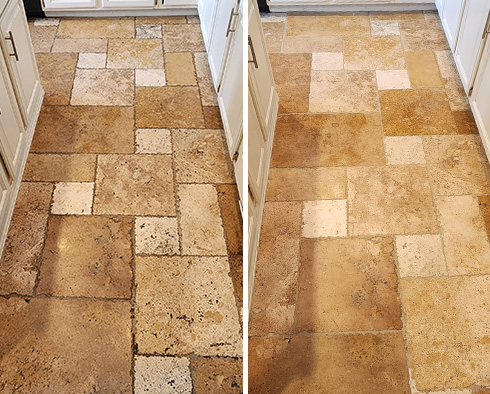 Floor Before and After a Stone Cleaning in Orlando, FL