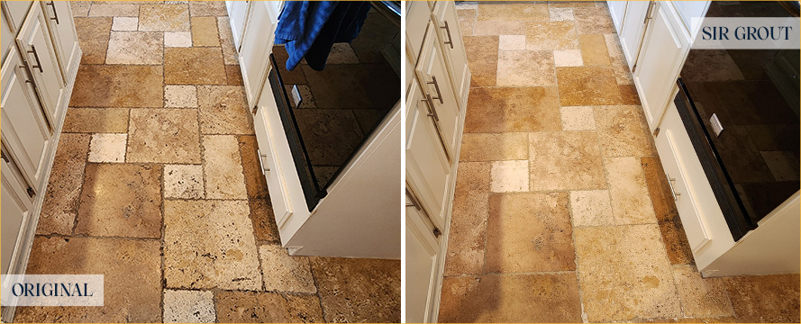 Floor Before and After a Flawless Stone Cleaning in Orlando, FL