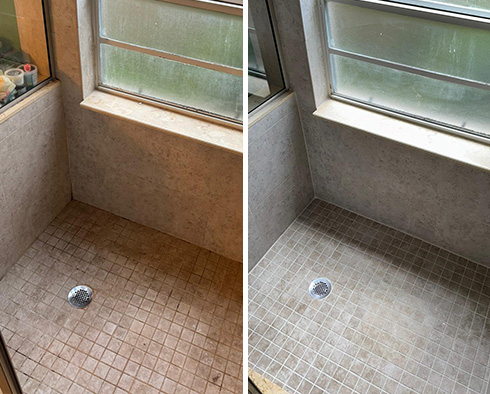 Shower Before and After a Grout Cleaning in Orlando, FL