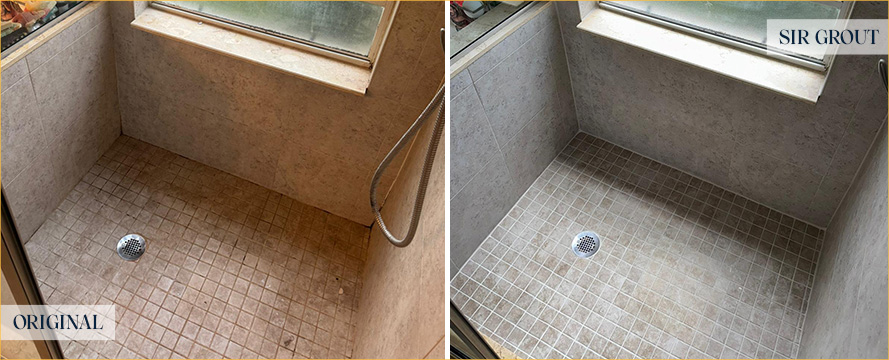 Shower Before and After a Superb Grout Cleaning in Orlando, FL