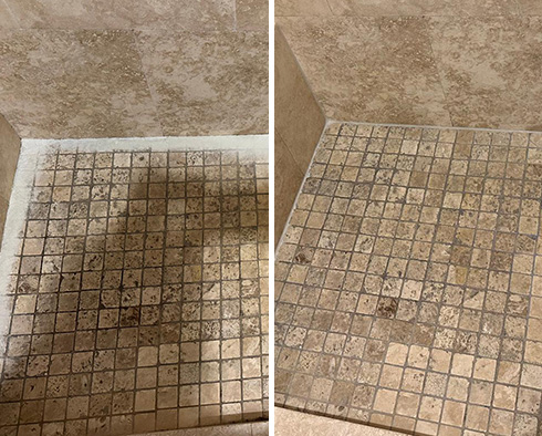 Shower Before and After a Stone Cleaning in Orlando, FL