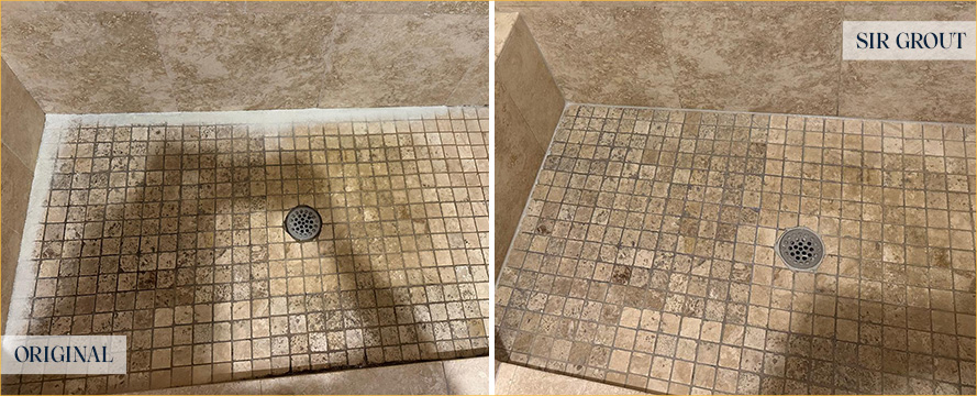 Shower Before and After an Excellent Stone Cleaning in Orlando, FL