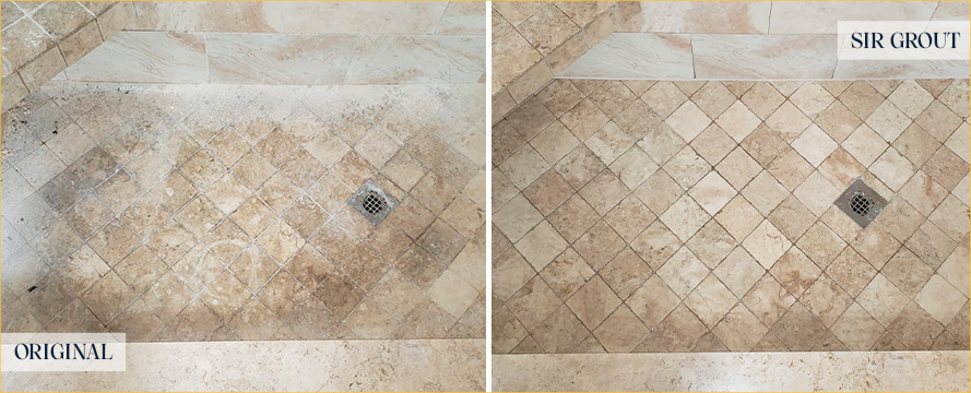 Shower Before and After a Flawless Tile Cleaning in Winter Garden, FL